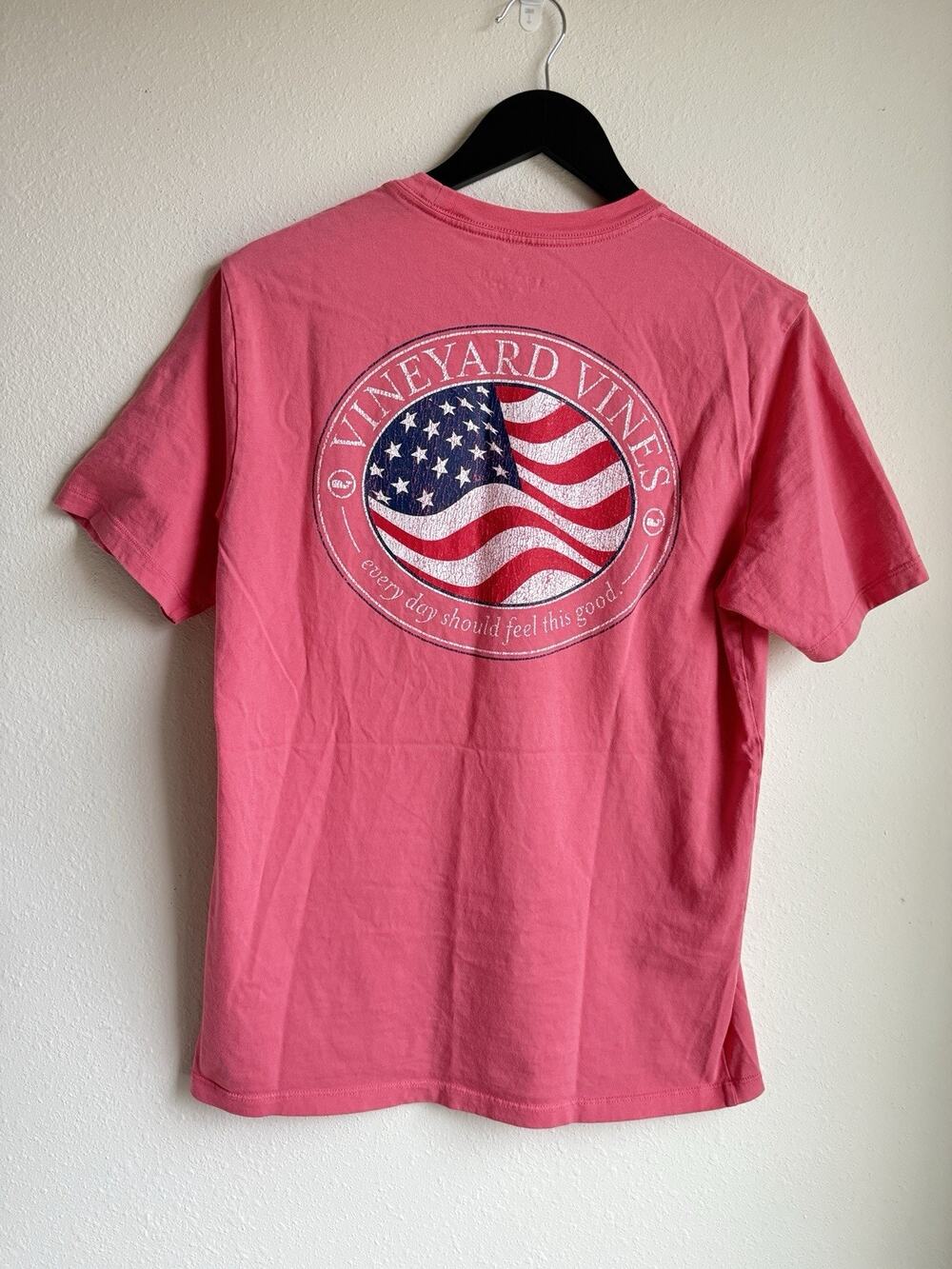 Vineyard Vines Mens T-shirt Pink Small American Flag Whale Patriotic